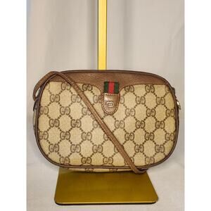 Gucci GG Canvas Vintage Crossbody Shoulder Bag Brown Leather Italy